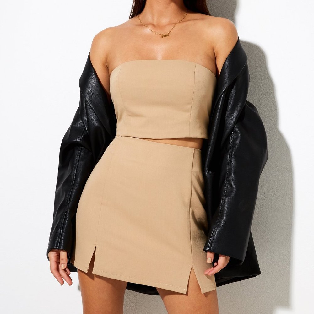 Neutral Mini Skirt with Slits